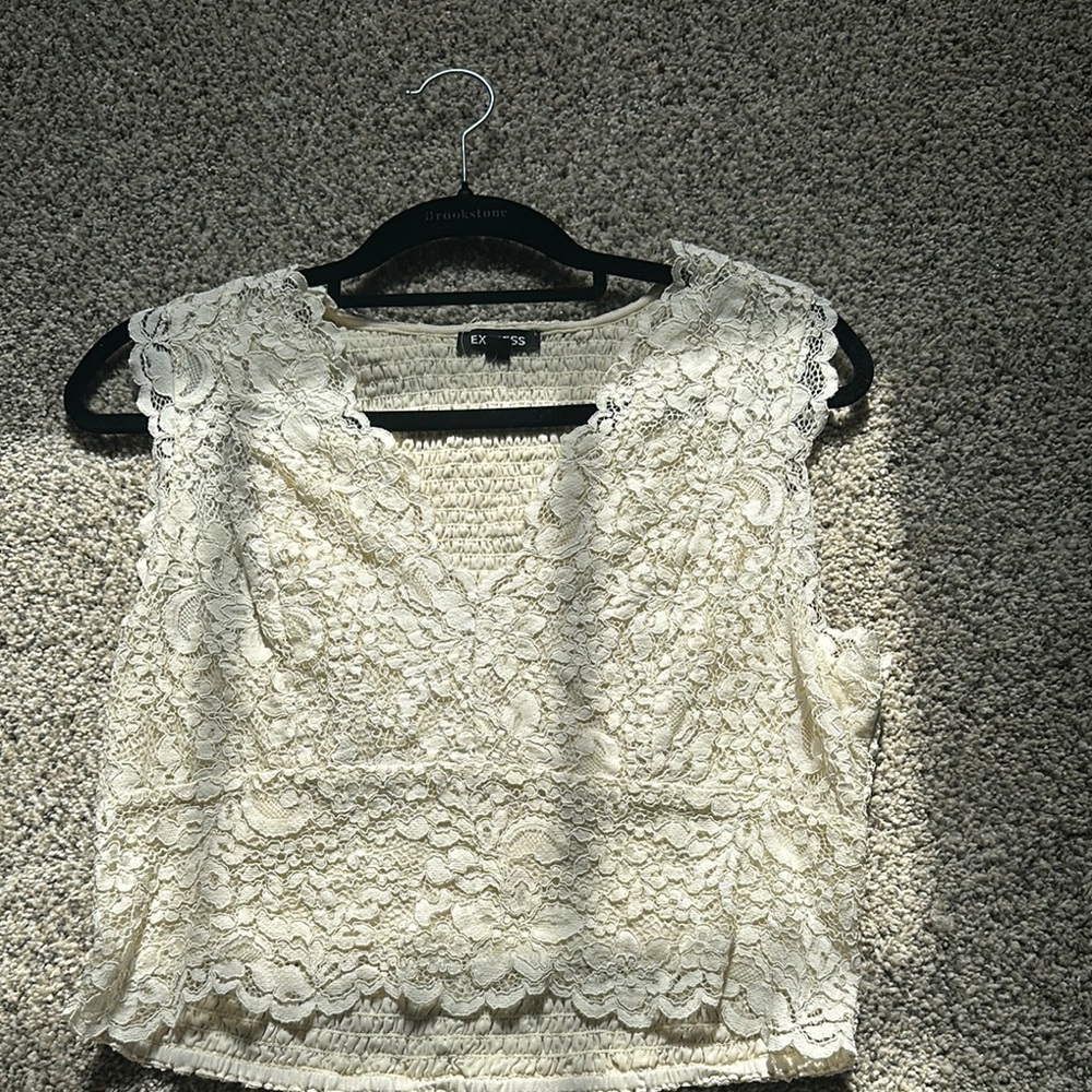 Express Cream Lace Sleeveless Blouse